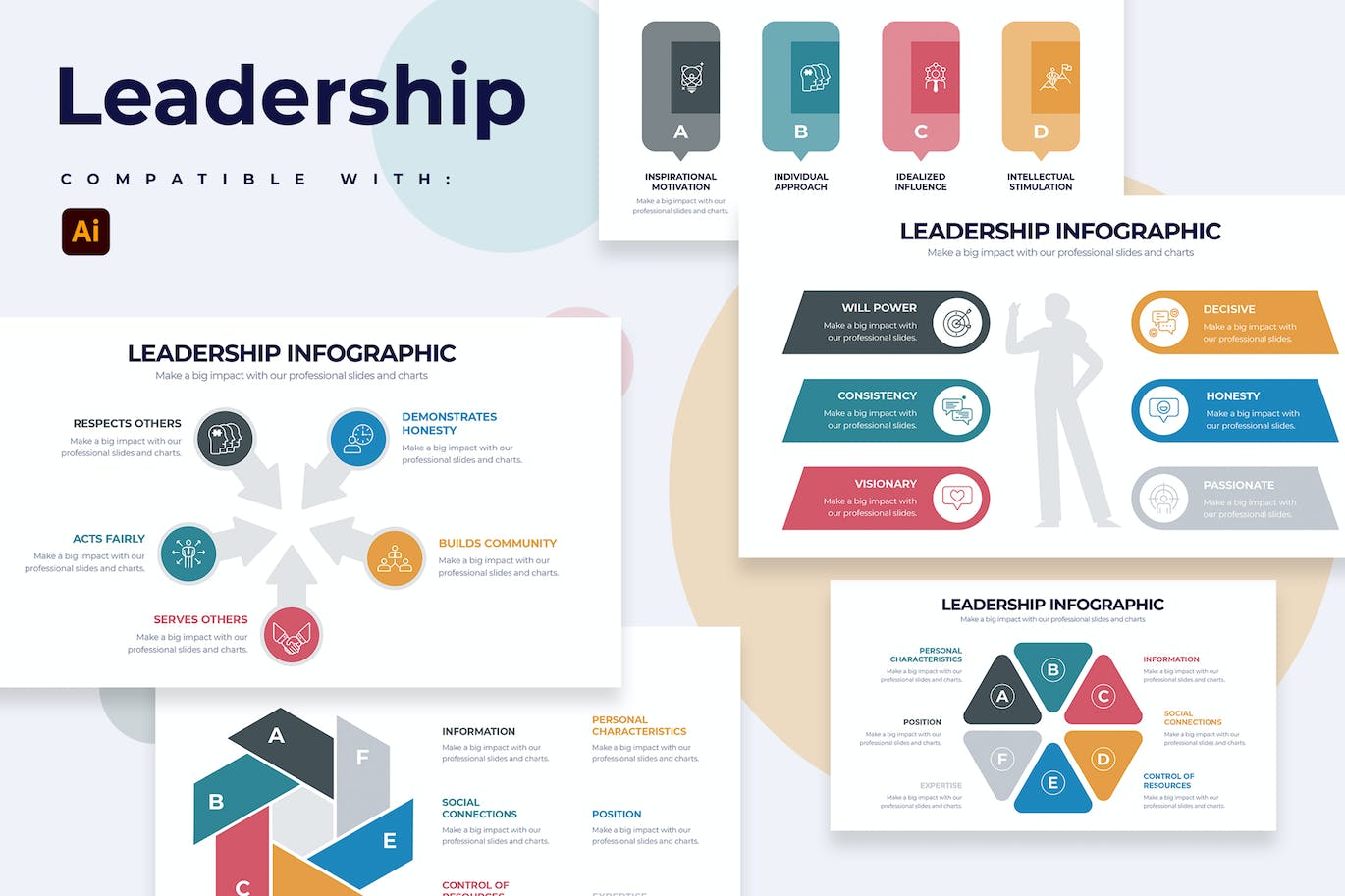 商业领导力信息图表矢量模板 Business Leadership Illustrator Infographics 幻灯图表 第1张