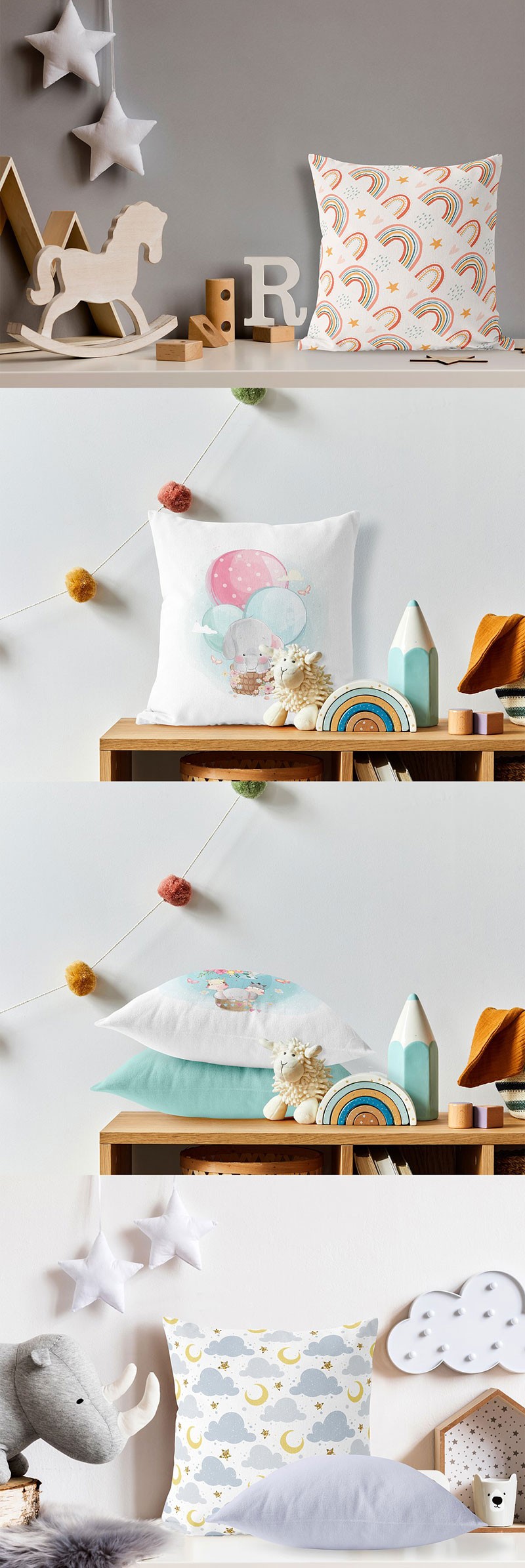 儿童房场景枕头设计展示样机PSD模板 样机素材 第4张