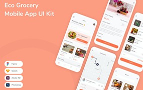蔬果杂货店App应用程序UI设计模板套件 Eco Grocery Mobile App UI Kit