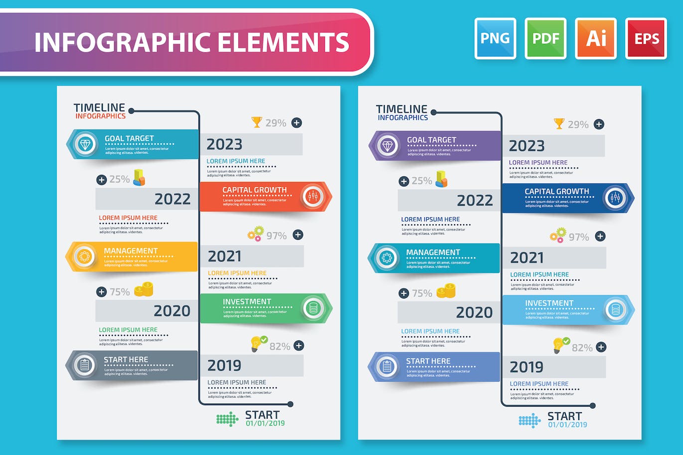 日程时间线信息图表设计模板 Timeline Infographics Design 幻灯图表 第1张