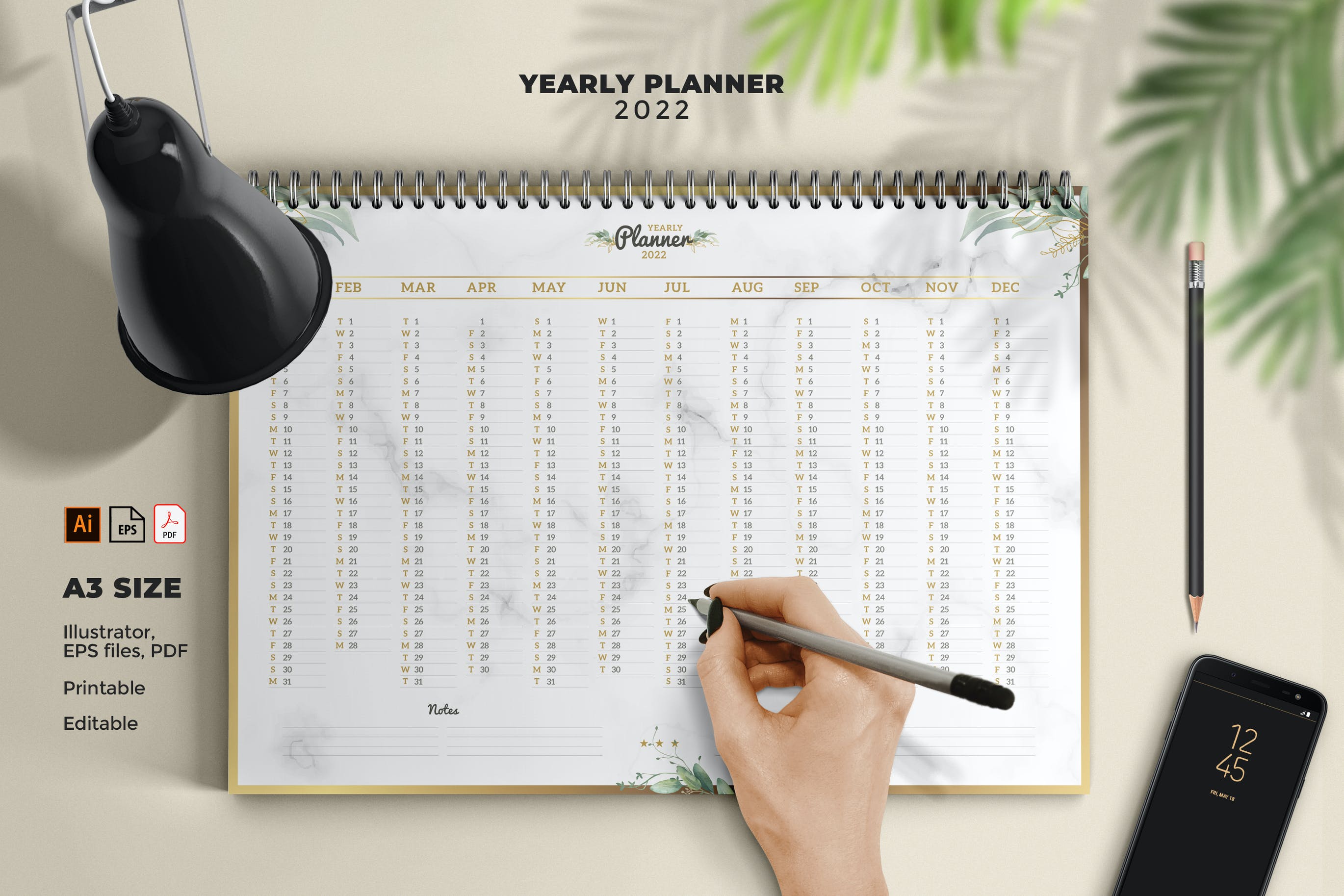 A3年度计划设计模板 Lux yearly planner A3 设计素材 第1张
