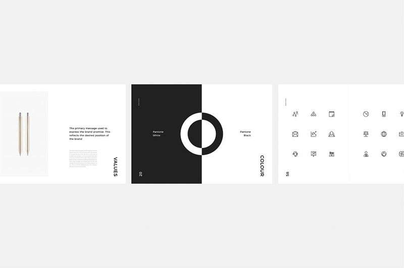 黑白色系品牌手册设计模板，INDD源文件 样机素材 第6张