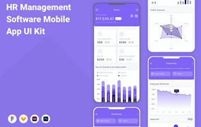 人力资源管理软件移动应用程序App设计UI模板 HR Management Software Mobile App UI Kit