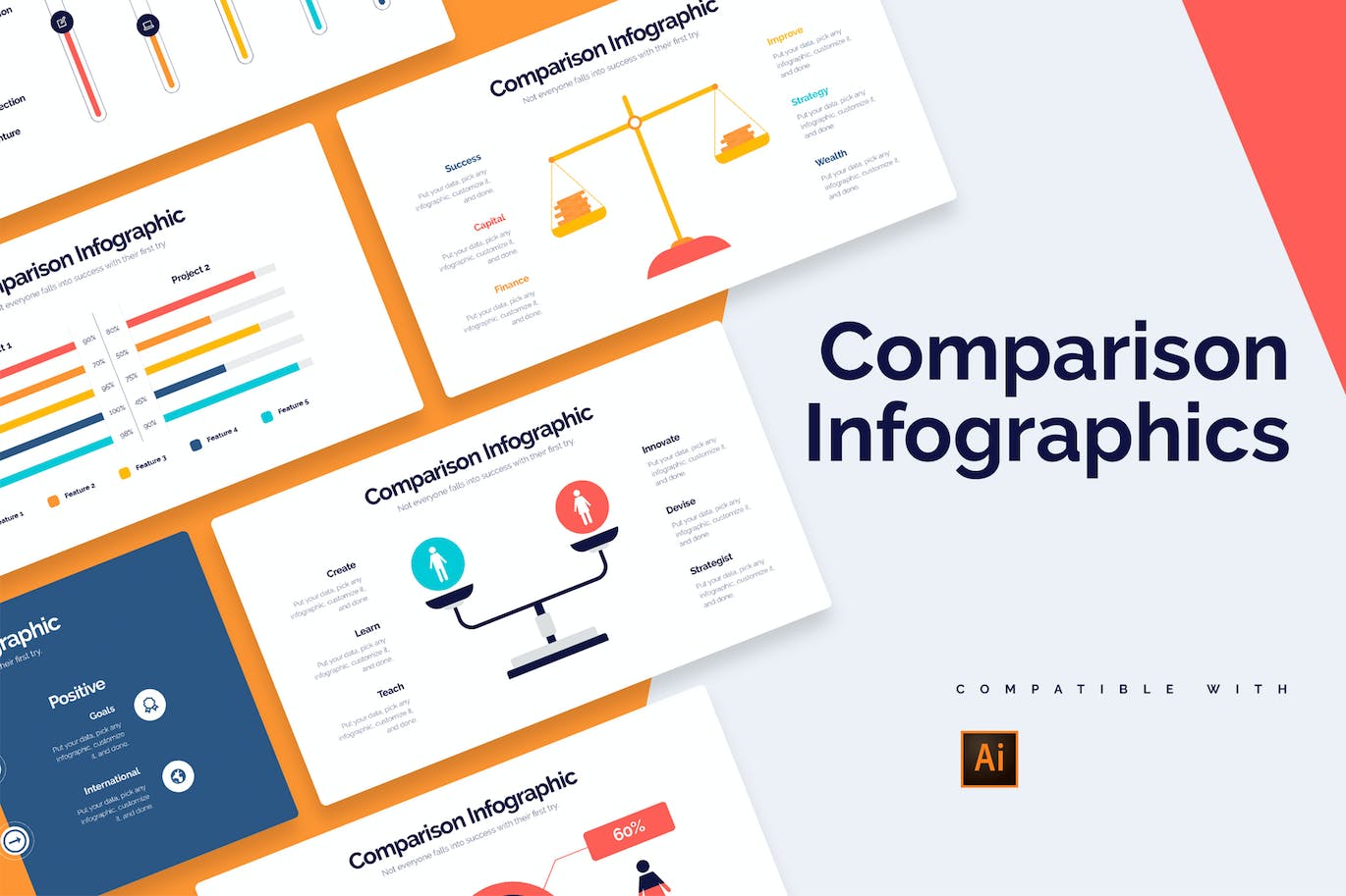 对比比较信息图表矢量模板 Business Comparison Illustrator Infographics 幻灯图表 第1张