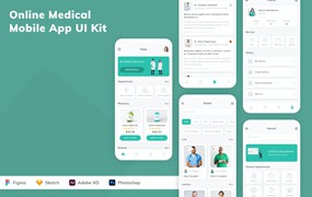 在线问诊移动应用程序App UI设计套件 Online Medical Mobile App UI Kit