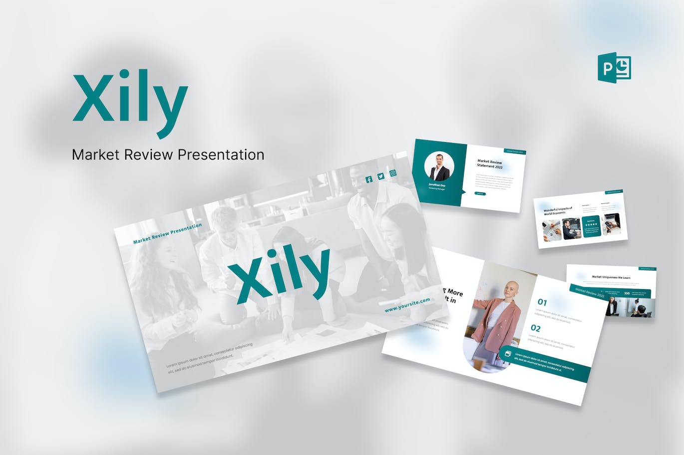 市场回顾PowerPoint演示模板 Xily – Market Review PowerPoint Template 幻灯图表 第1张