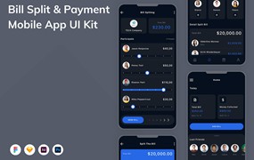 账单拆分和付款移动应用程序App设计UI模板 Bill Split & Payment Mobile App UI Kit