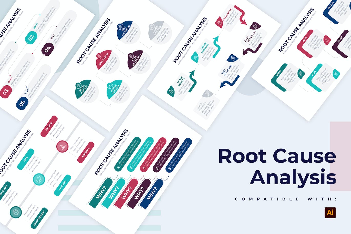 商业原因分析信息图表矢量模板 Business Root Cause Illustrator Infographics 幻灯图表 第1张