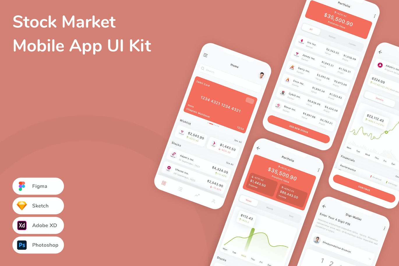 股票市场App应用程序UI设计模板套件 Stock Market Mobile App UI Kit APP UI 第1张