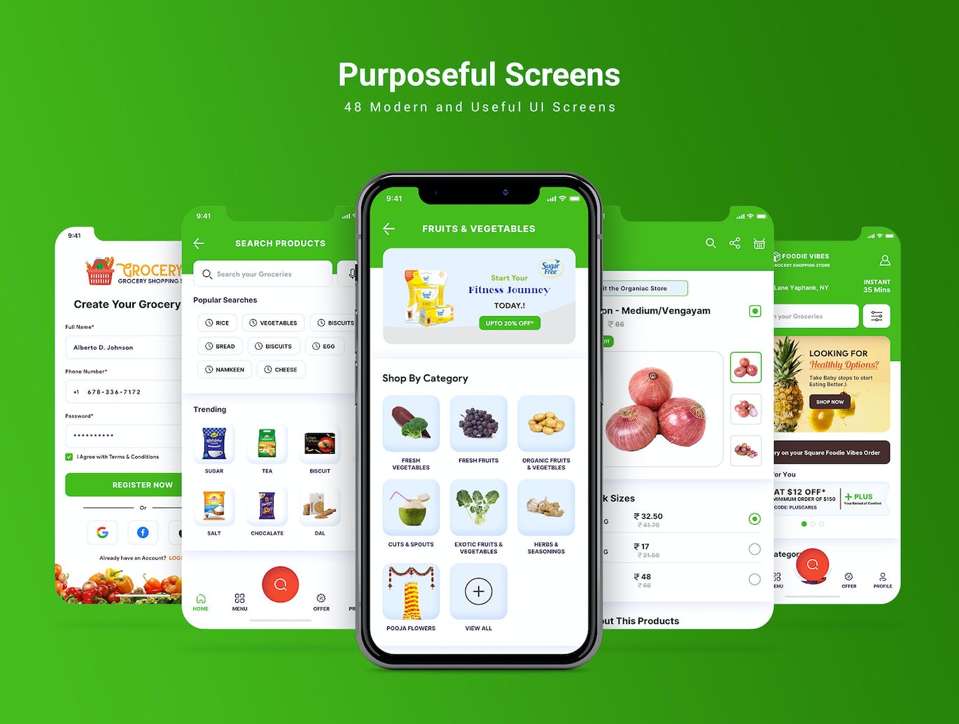 在线蔬果杂货店应用App模板UI套件 Grocery Store Mobile App UI Kit APP UI 第4张