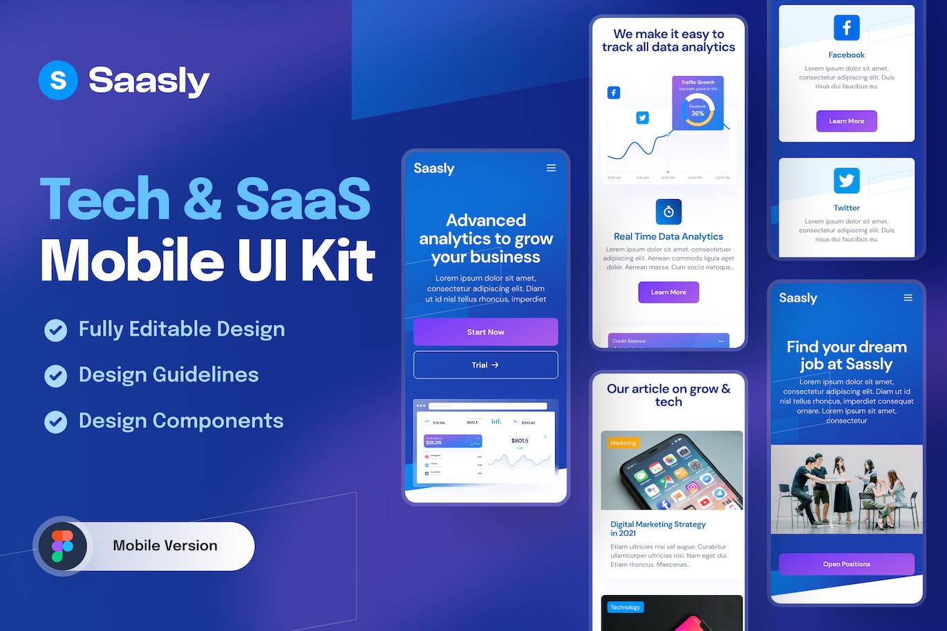 SaaS产品服务移动应用程序UI套件 Saasly – Tech & SaaS Mobile App UI Kit APP UI 第1张