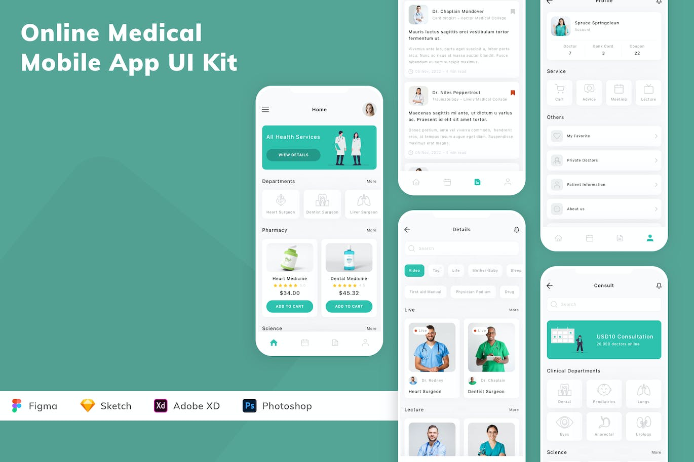 在线问诊移动应用程序App UI设计套件 Online Medical Mobile App UI Kit APP UI 第1张
