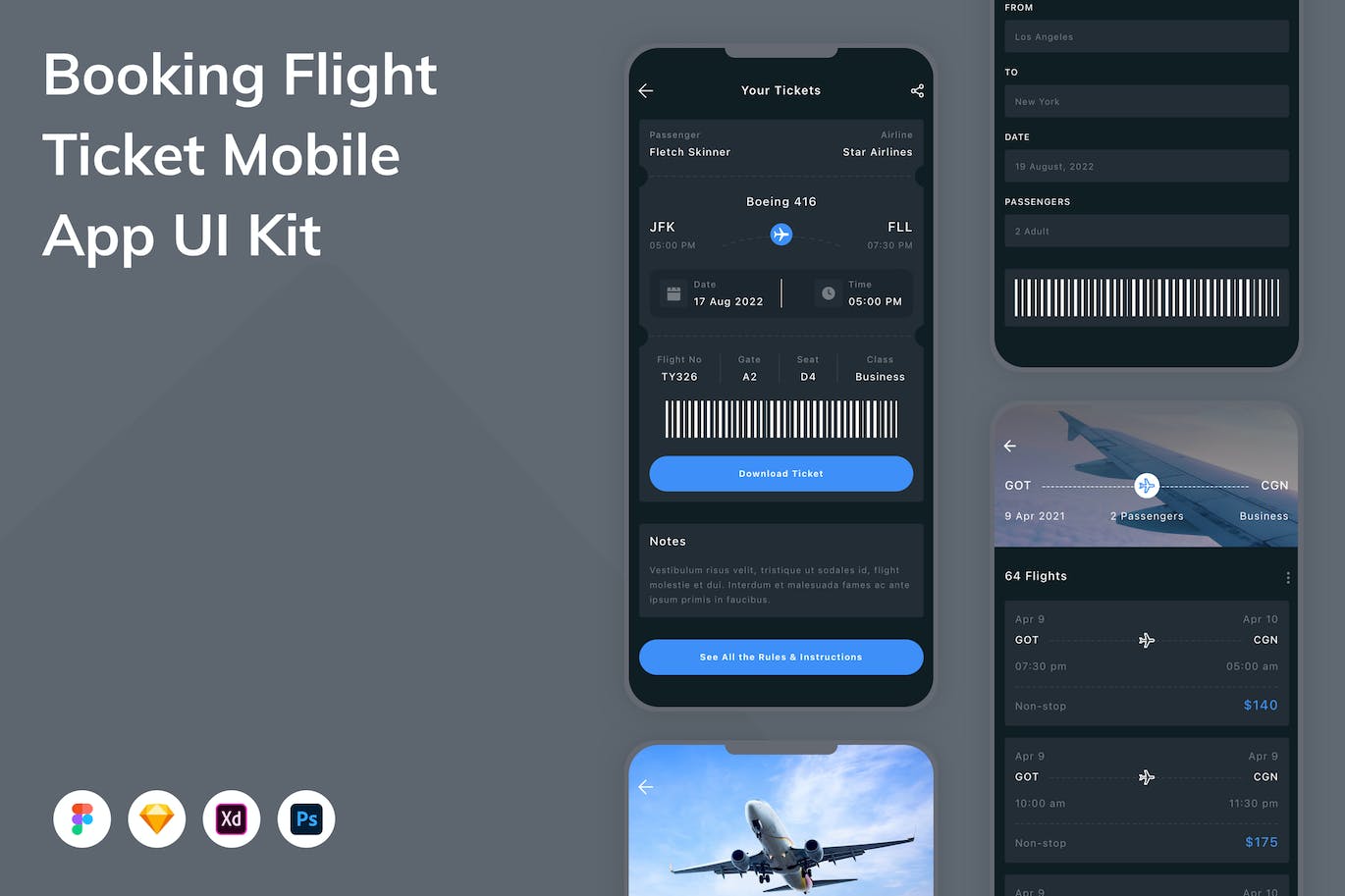 预订机票移动应用程序App设计UI模板 Booking Flight Ticket Mobile App UI Kit APP UI 第1张