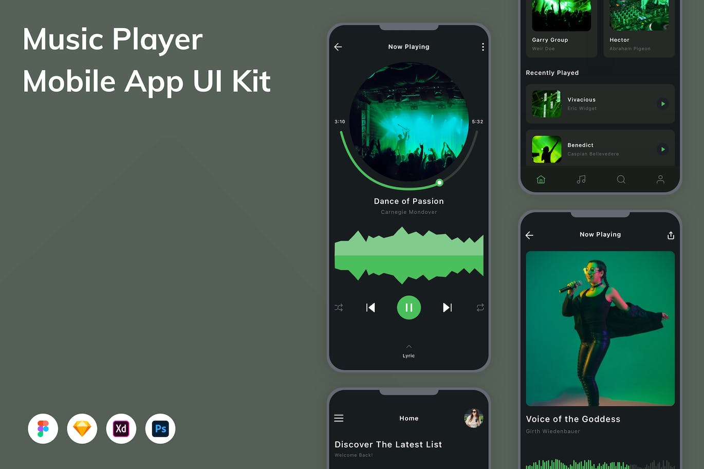 音乐播放软件移动应用程序App设计UI模板 Music Player Mobile App UI Kit APP UI 第1张