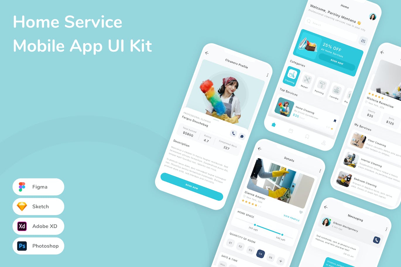 家庭清洁服务App应用程序UI设计模板套件 Home Service Mobile App UI Kit APP UI 第1张