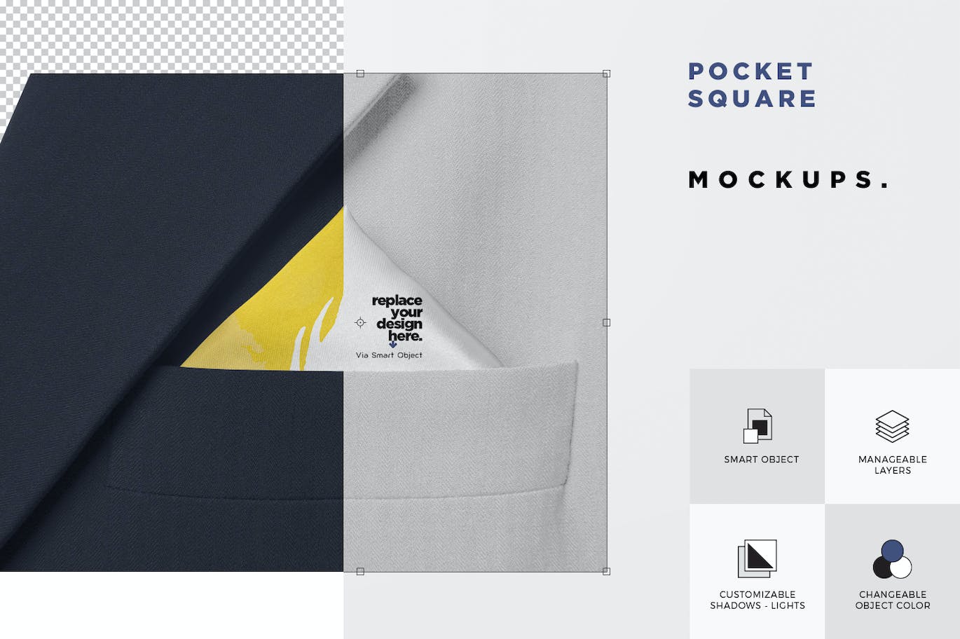 西装袋丝巾方巾设计样机 Pocket Square Mockups 样机素材 第4张