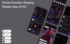 社交K歌App应用程序UI设计模板套件 Social Karaoke Singing Mobile App UI Kit