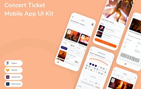 音乐会门票App应用程序UI设计模板套件 Concert Ticket Mobile App UI Kit