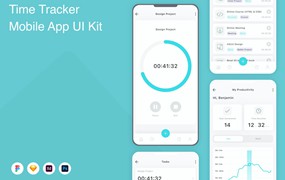 时间追踪/管理移动应用程序App设计UI模板 Time Tracker Mobile App UI Kit