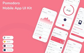 日程规划App应用程序UI设计模板套件 Pomodoro Mobile App UI Kit