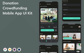 捐赠众筹移动应用程序App设计UI模板 Donation & Crowdfunding Mobile App UI Kit