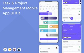 任务和项目管理App应用程序UI设计模板套件 Task & Project Management Mobile App UI Kit
