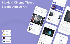 电影和电影票App应用程序UI设计模板套件 Movie & Cinema Ticket Mobile App UI Kit