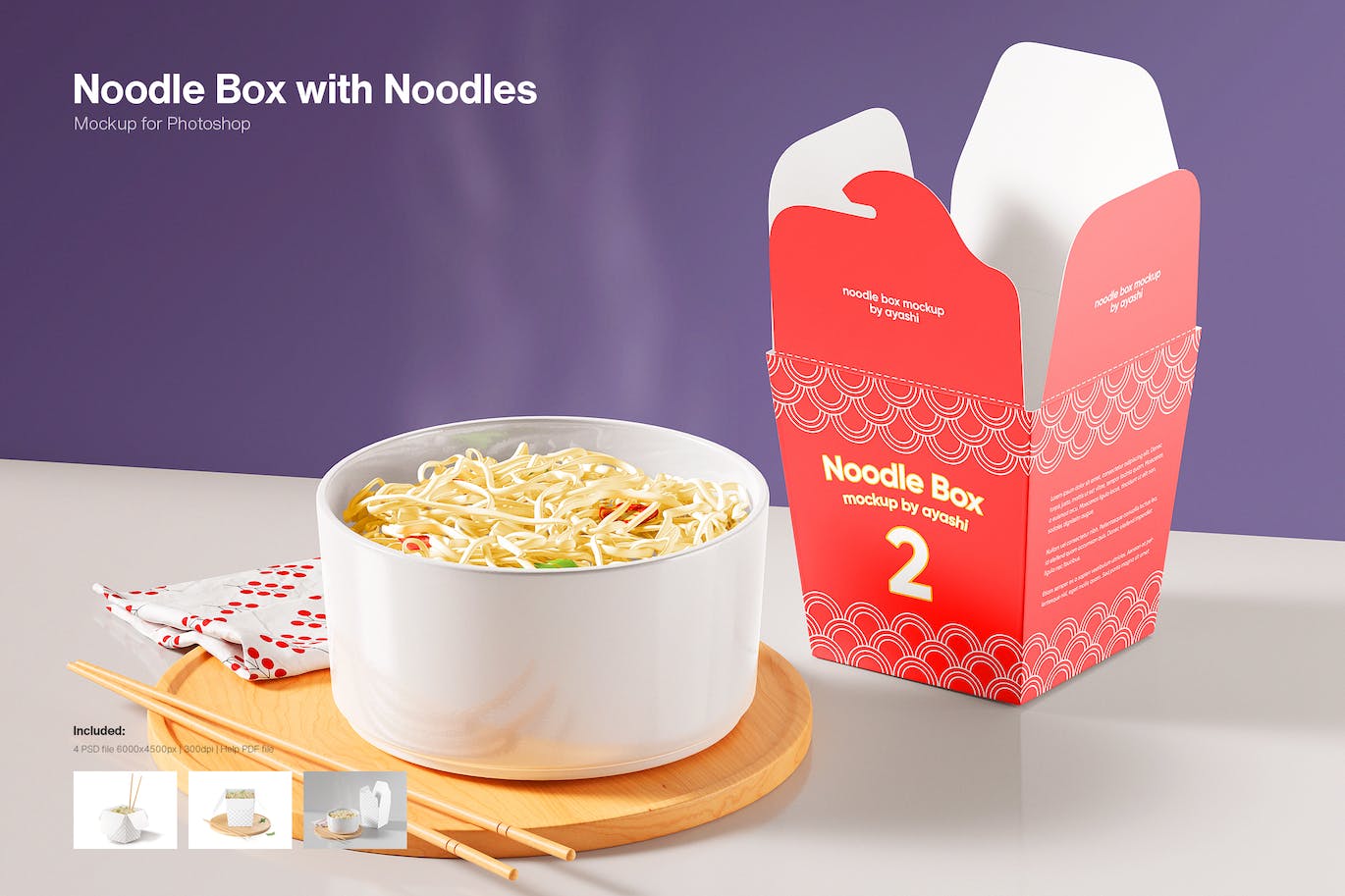 面条碗&面条纸盒样机 Noodle Box with Noodles Mockup 样机素材 第1张