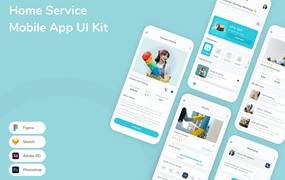 家庭清洁服务App应用程序UI设计模板套件 Home Service Mobile App UI Kit