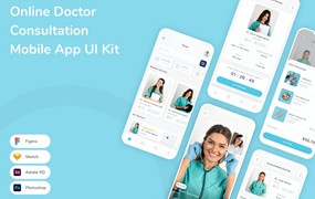 在线医生咨询App应用程序UI设计模板套件 Online Doctor Consultation Mobile App UI Kit