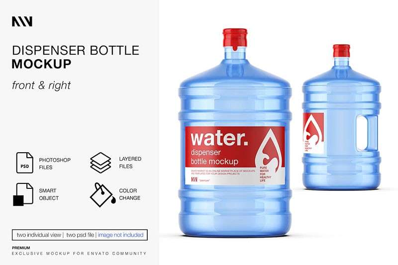 桶装水瓶包装标签设计展示样机PSD 样机素材 第1张