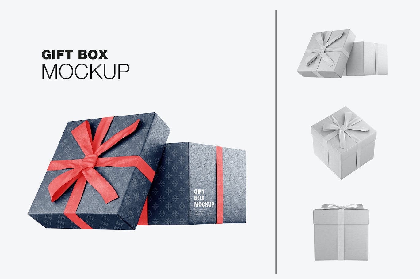 光泽蝴蝶结礼品盒设计样机 Set Glossy Gift Box Mockup 样机素材 第1张