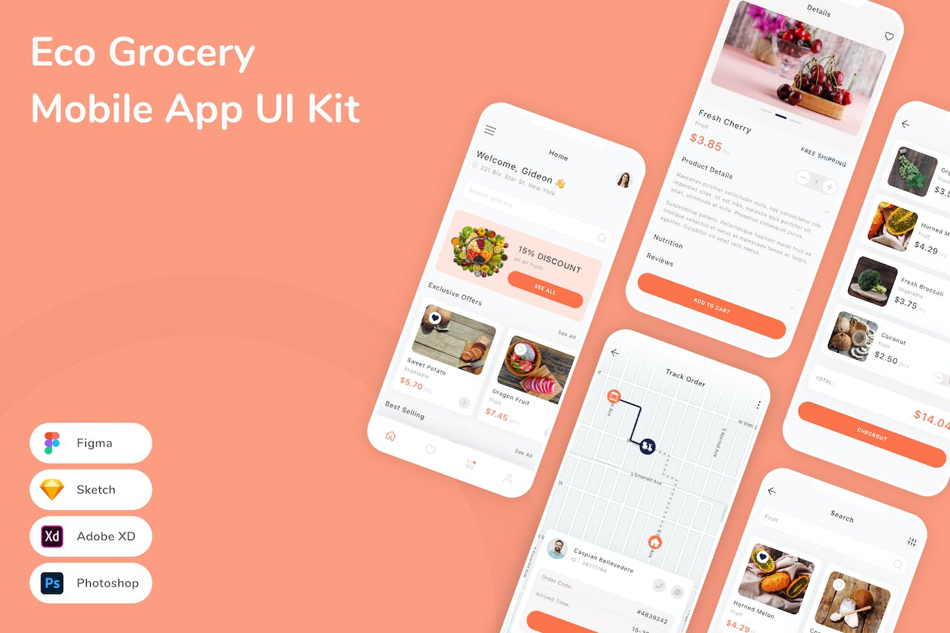蔬果杂货店App应用程序UI设计模板套件 Eco Grocery Mobile App UI Kit APP UI 第1张