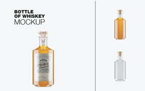 威士忌酒玻璃瓶包装设计样机 Pack Whiskey Liquor Glass Bottle Mockup