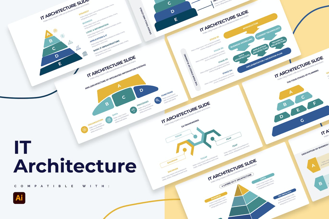 IT架构信息图表矢量模板 Business IT Architecture Illustrator Infographics 幻灯图表 第1张