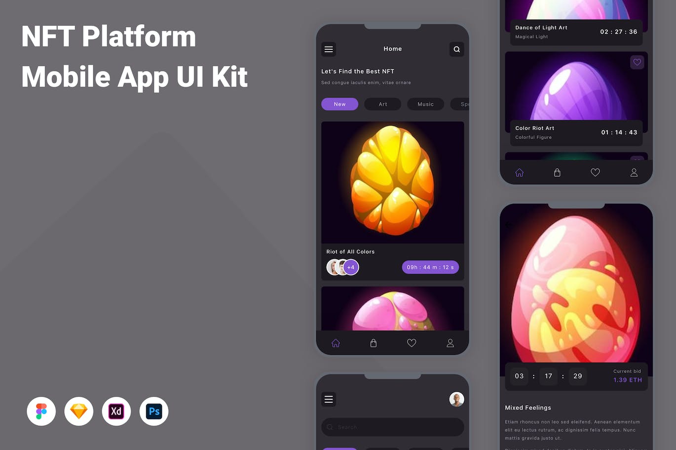 NFT平台移动应用程序App设计UI模板 NFT Platform Mobile App UI Kit APP UI 第1张