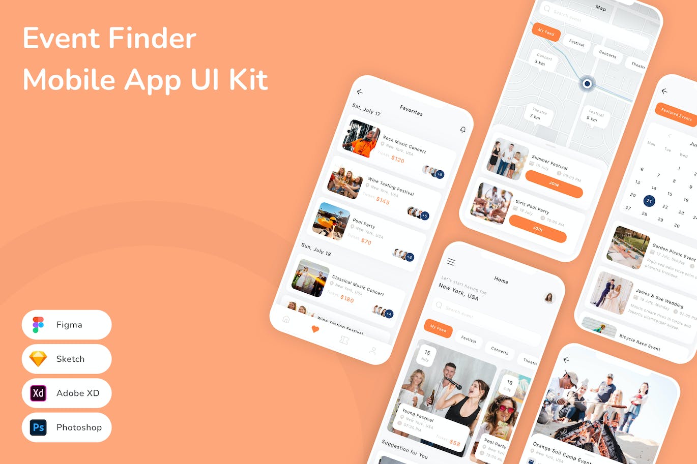 活动查找App应用程序UI设计模板套件 Event Finder Mobile App UI Kit APP UI 第1张