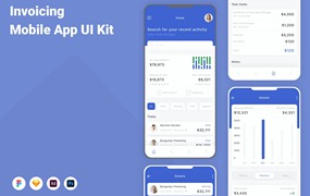开具发票移动应用程序App设计UI模板 Invoicing Mobile App UI Kit