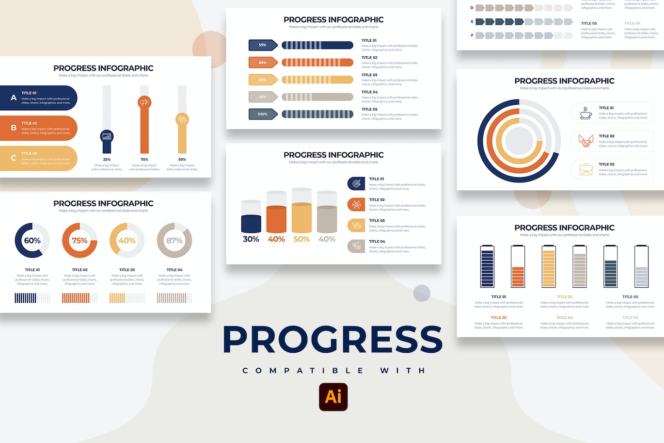 业务增长信息图表矢量模板 Business Progress Illustrator Infographics 幻灯图表 第1张