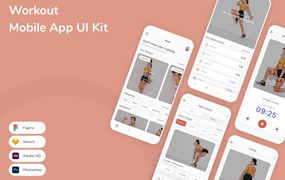 训练锻炼App应用程序UI设计模板套件 Workout Mobile App UI Kit