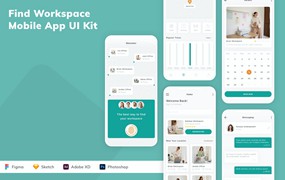 工作空间查找移动应用程序App UI设计套件 Find Workspace Mobile App UI Kit