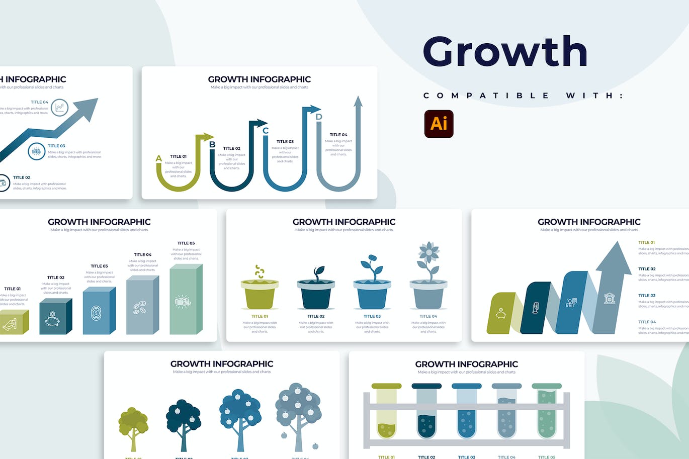 数据增长信息图表矢量模板 Business Growth Illustrator Infographics 幻灯图表 第1张