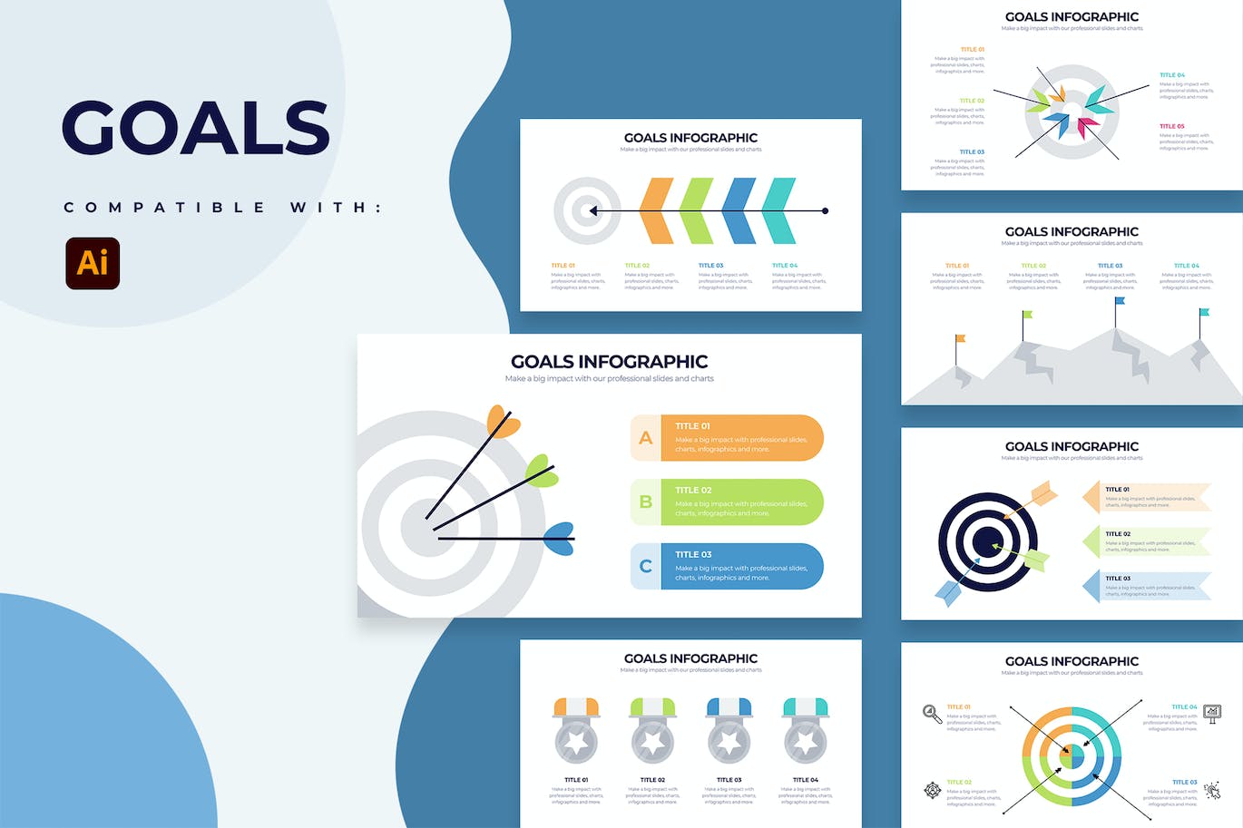 业务目标信息图表矢量模板 Business Goals Illustrator Infographics 幻灯图表 第1张