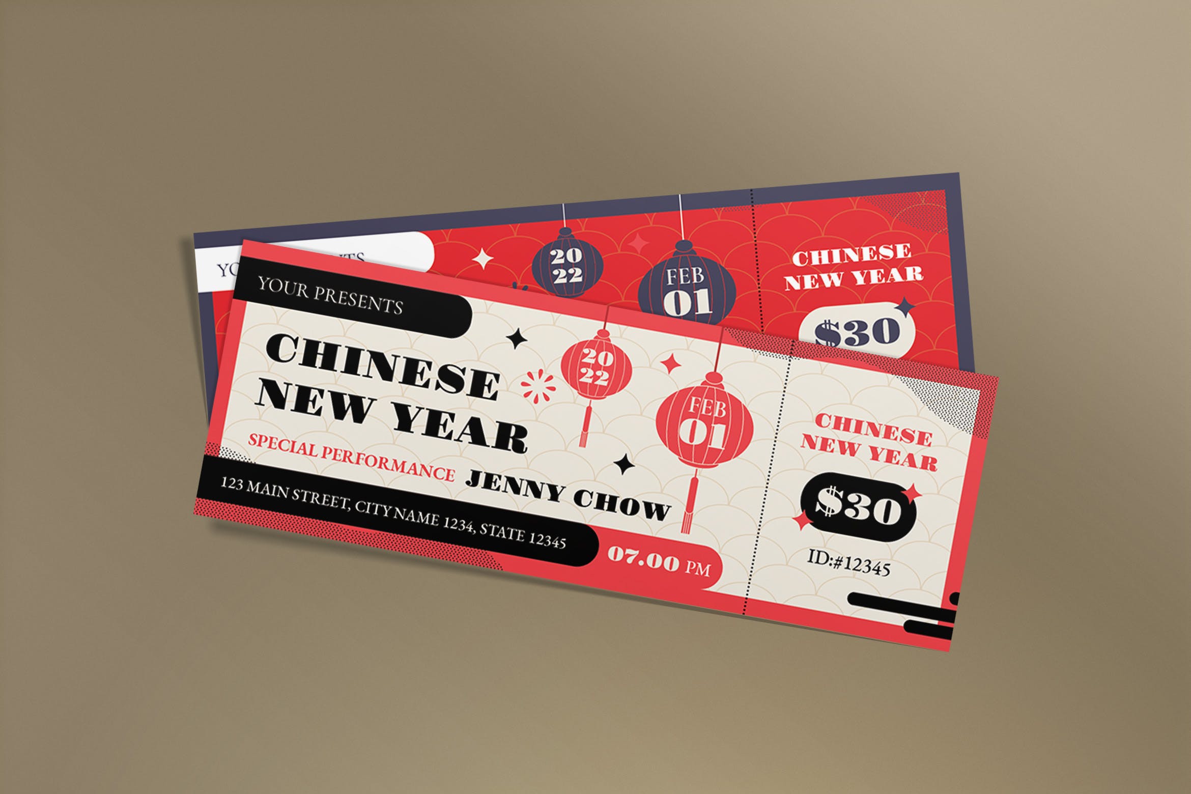 新年表演活动门票模板 Chinese New Year Ticket 设计素材 第1张