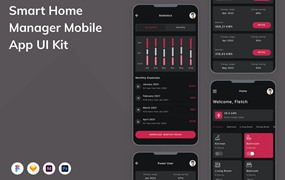 智能家居管理App应用程序UI设计模板套件 Smart Home Manager Mobile App UI Kit