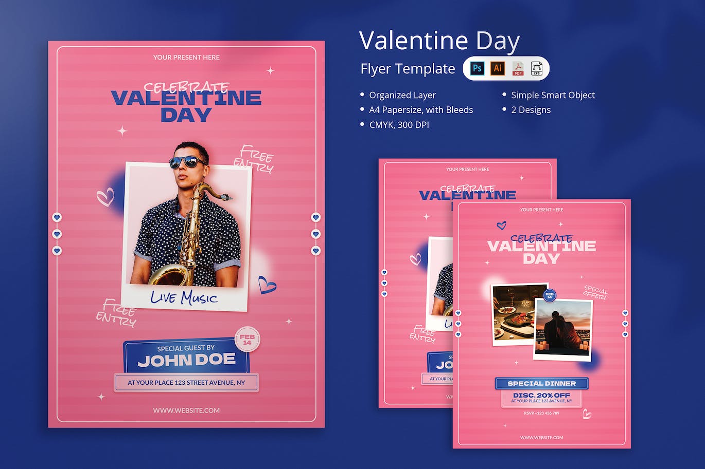 情人节粉色宣传单素材 Sille – Valentine Day Flyer 设计素材 第1张