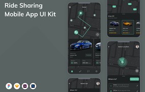 乘车共享/拼车移动应用程序App设计UI模板 Ride Sharing Mobile App UI Kit