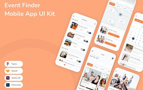 活动查找App应用程序UI设计模板套件 Event Finder Mobile App UI Kit
