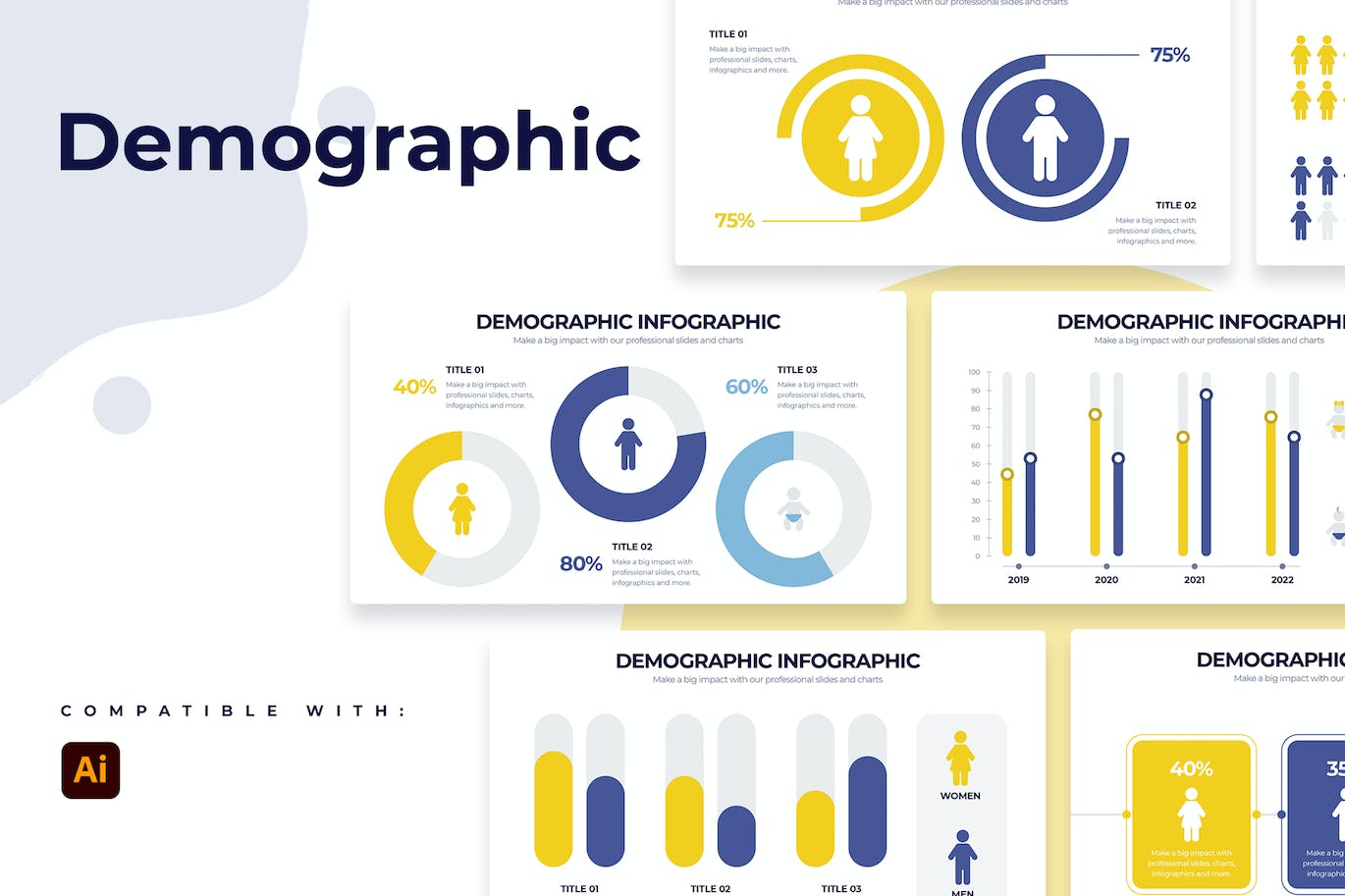 人口统计信息图表矢量模板 Business Demographics Illustrator Infographics 幻灯图表 第1张