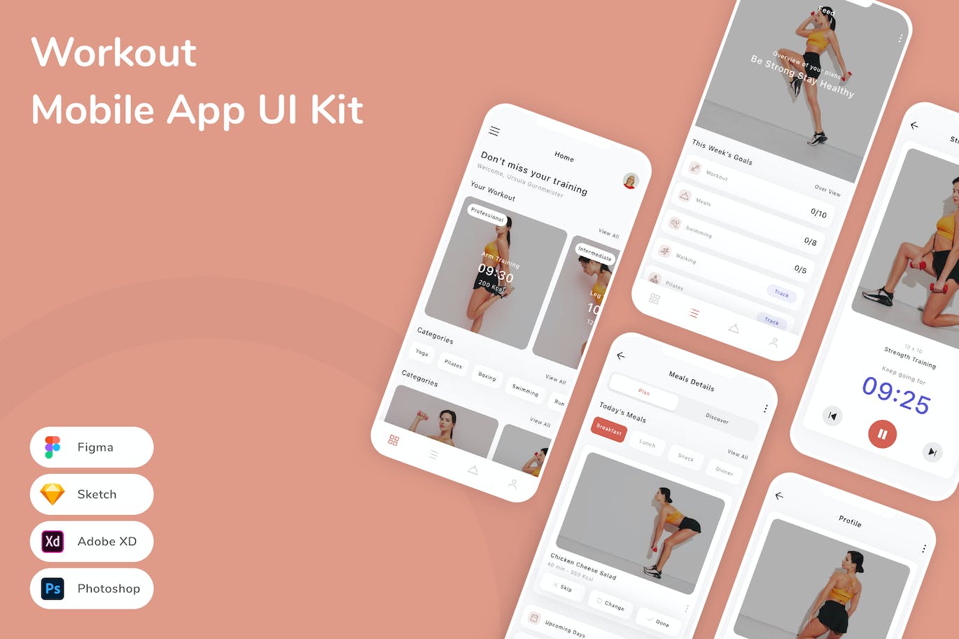 训练锻炼App应用程序UI设计模板套件 Workout Mobile App UI Kit APP UI 第1张